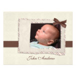 Cream Brown Baby Photo Card Personalized Announcements