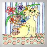 Cream-Coloured Cat with Pastel Lilies Posters