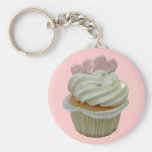 Cream Cupcake with Pink Hearts Keychain