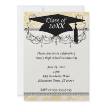 cream ecru floral elegant damask  graduation personalized invitations