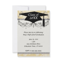 cream ecru floral elegant damask  graduation personalized invite
