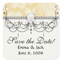 cream ecru floral elegant damask square stickers