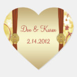 Cream Gold & Red Floral Heart Heart Stickers