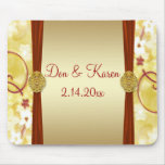 Cream Gold & Red Floral Mouse Pad