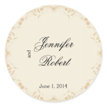 Cream Gold Vintage Pinstripe Floral Envelope Seal Sticker