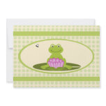 Cream & Green Dots Frog Baby Shower Invitations