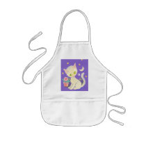 Cream Kitty Cat With Flower Pot, Moon & Stars Apron