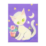 Cream Kitty Cat With Flower Pot, Moon & Stars canvas prints