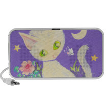 Cream Kitty Cat With Flower Pot, Moon & Stars Mini Speaker