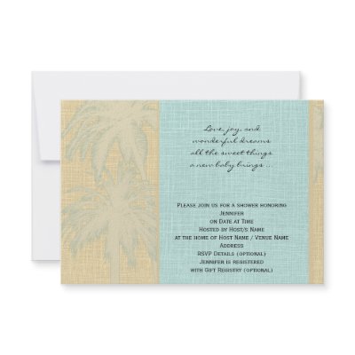 Cream Linen and Blue Palm Trees Baby Shower Personalized Invites by NoteableExpressions