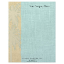 Cream Linen and Blue Palm Trees Personalized Letterhead