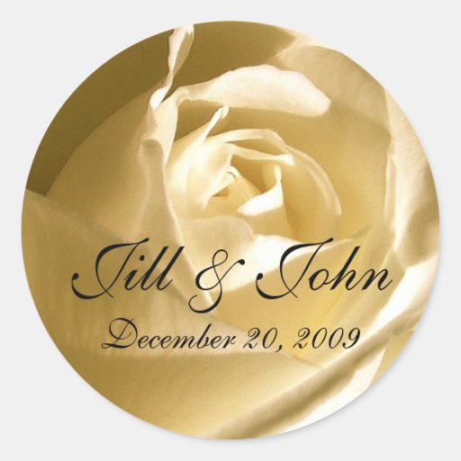 Cream Rose Names Wedding Favour Sticker