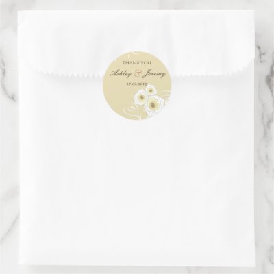 Cream Roses & Swirls *01 Thank You Label Sticker by fatfatin_blue_knot