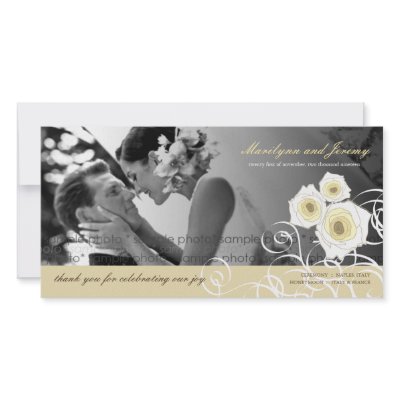 Cream Roses & Swirls Thank You Photo Card by fatfatin_blue_knot