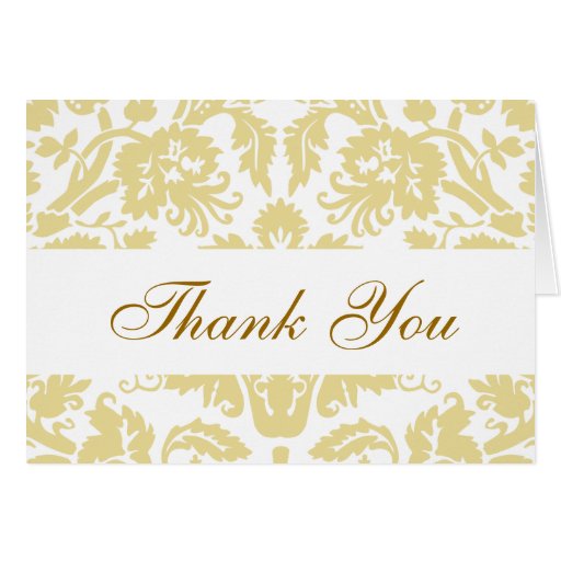 Cream White Damask Wedding Thank You Card