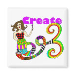 Create Colorful Mermaid Muse Square Refrigerator Magnet