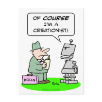creationist robot course religion polls postcard
