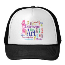 Creative Person's Art and Inspiration Word Cloud Mesh Hats