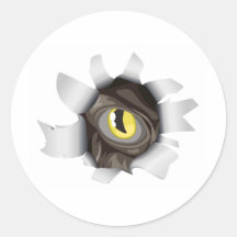 Creature looking through tear round stickers