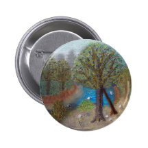 Creek with beach and trees pinback button