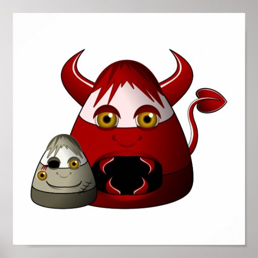 Creepy Candy Corn Devil And Zombie Poster