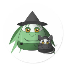 Creepy Candy Corn Witch And Cat Round Stickers