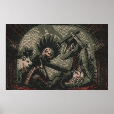 Creepy dolls puppets from hell punching each other poster by fanfreluche