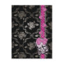 Creepy Girl Skull with Pink Bow on Black Damask Postcard