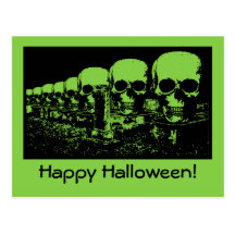 Creepy Green Skulls Halloween Card Post Cards