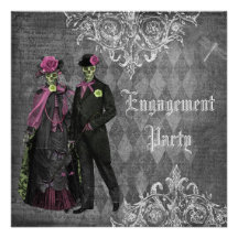 Creepy Halloween Bride & Groom Engagement Party Personalized Invites