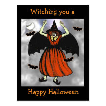 Creepy Vintage Halloween Bat Witch Postcard