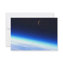 Crescent Moon Over A Bright Blue Glowing Earth Announcement