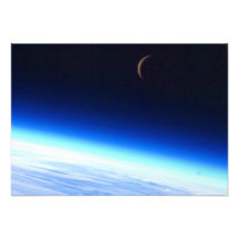 Crescent Moon Over A Bright Blue Glowing Earth Announcement