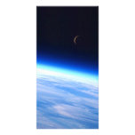 Crescent Moon Over A Bright Blue Glowing Earth Photo Card Template