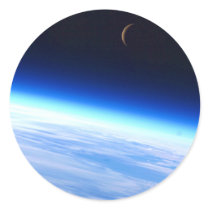 Crescent Moon Over A Bright Blue Glowing Earth Round Stickers