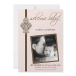 Crested Ornate 5x7" Birth Announcement (pink)