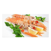 crevettes roses avec le citron et le persil cartes avec photo