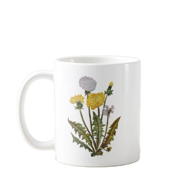 Crewel Embroidered Golden Dandy Lions Coffee Mug by Faux_Embroidery