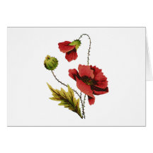 Crewel Embroidery Red Poppy Cards