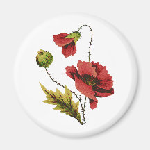 Crewel Embroidery Red Poppy Fridge Magnet