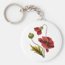 Crewel Embroidery Red Poppy Key Chain