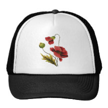 Crewel Embroidery Red Poppy Trucker Hats