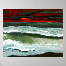 CricketDiane Ocean Poster Green Sea Orange Sunset