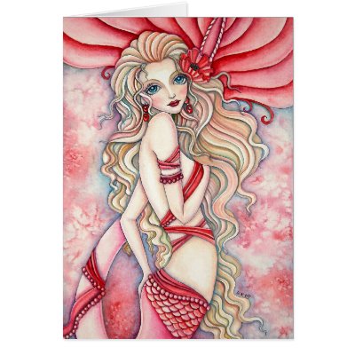 Crimson Glamour Mermaid- Blank Card by cckuik