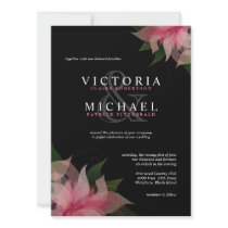 Crimson Pink & Black Floral Wedding Invitations