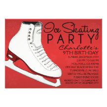 Crimson Red Skate Mates Ice Skating Birthday Party Custom Announcements