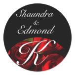 "Crimson Rose Bouquet" - Names/Initial [b] Round Sticker