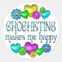 Crocheting Happiness Round Sticker