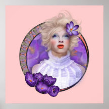 Crocus Girl Art Nouveau Poster on Pink