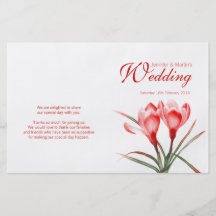 Crocus orange red floral wedding programme flyer design